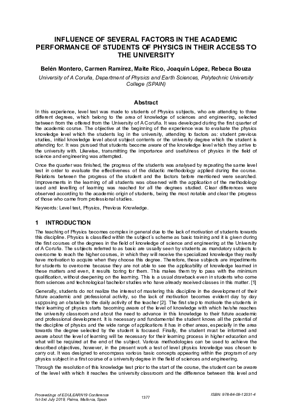 (PDF) Influence of Several Factors in the Academic Performance of ...