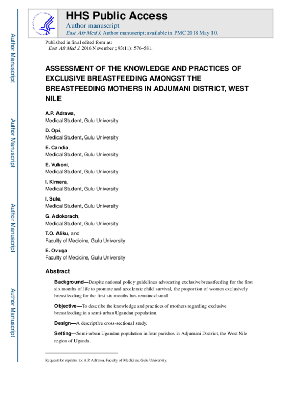 (PDF) Assessment of the Knowledge and Practices of Exclusive ...