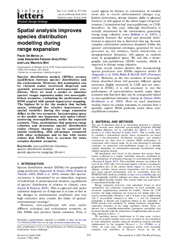 (PDF) Spatial analysis improves species distribution modelling during ...