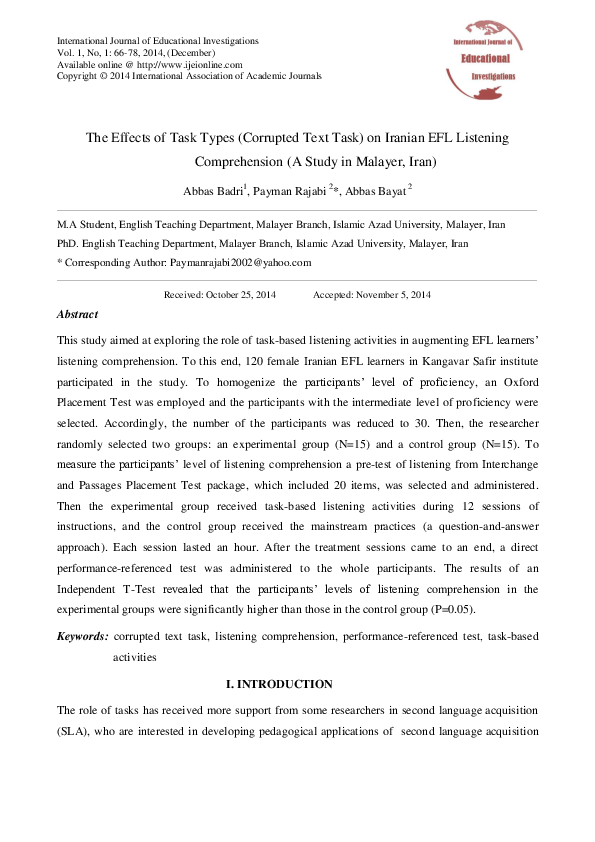(PDF) The Effects of Task Types (Corrupted Text Task) on Iranian EFL ...