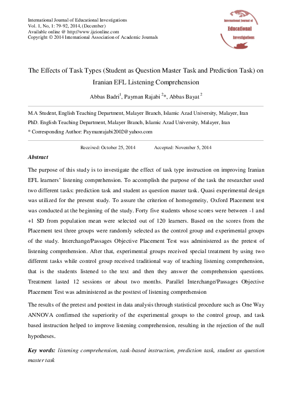 (PDF) The Effects of Task Types (Student as Question Master Task and ...