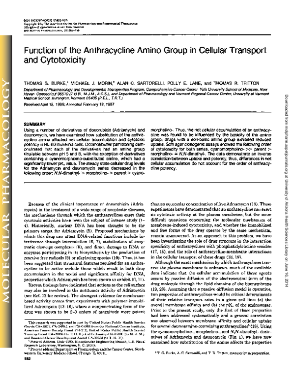 (PDF) Function of the anthracycline amino group in cellular transport ...