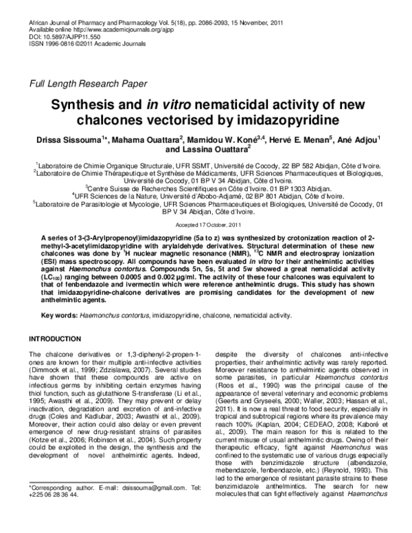 (PDF) Synthesis and in vitro nematicidal activity of new chalcones ...