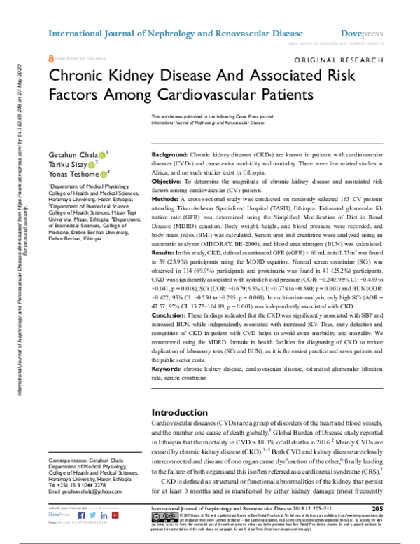 (PDF) Chronic Kidney Disease And Associated Risk Factors Among ...