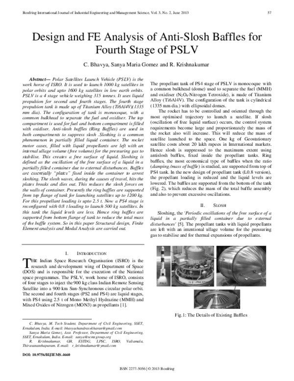 (PDF) Design and FE Analysis of Anti-Slosh Baffles for Fourth Stage of PSLV
