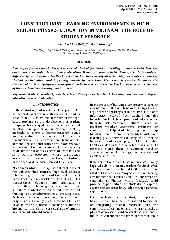 (PDF) CONSTRUCTIVIST LEARNING ENVIRONMENTS IN HIGH SCHOOL PHYSICS ...