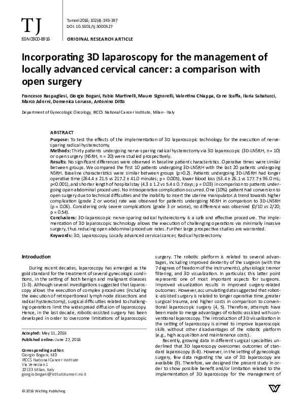(PDF) Incorporating 3D Laparoscopy for the Management of Locally ...