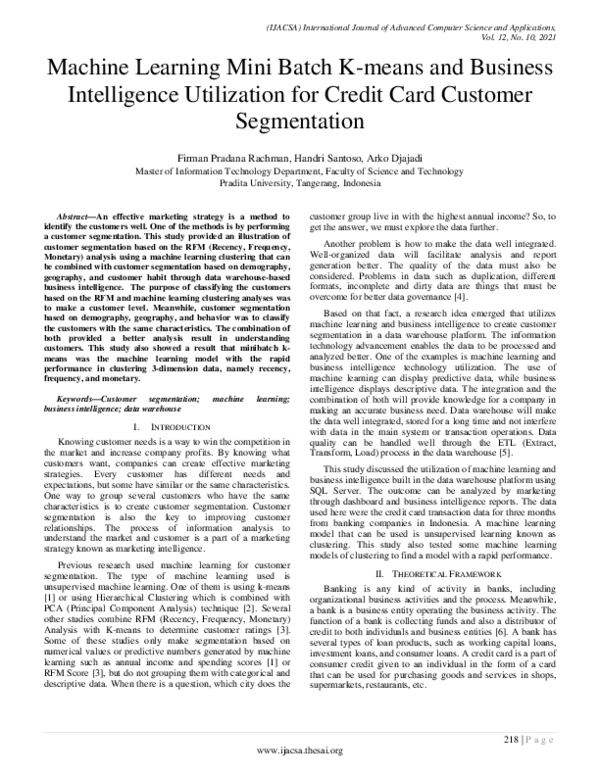 (PDF) Machine Learning Mini Batch K-means and Business Intelligence ...