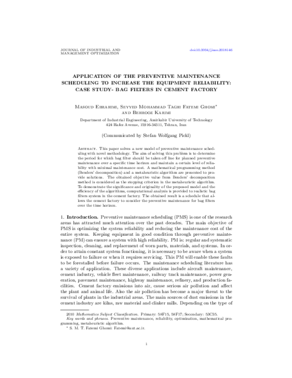(PDF) Application of the preventive maintenance scheduling to increase ...