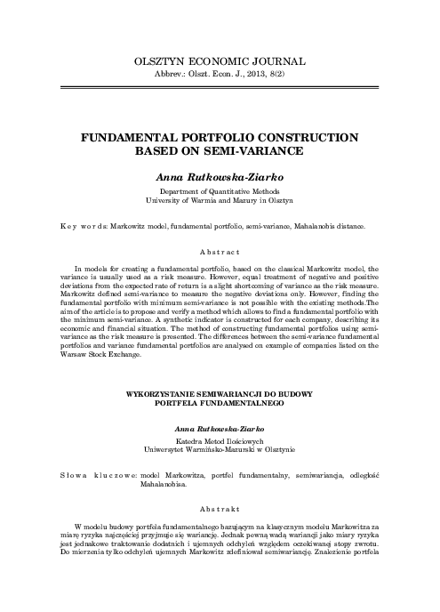 (PDF) Fundamental Portfolio Construction Based on Semi-Variance