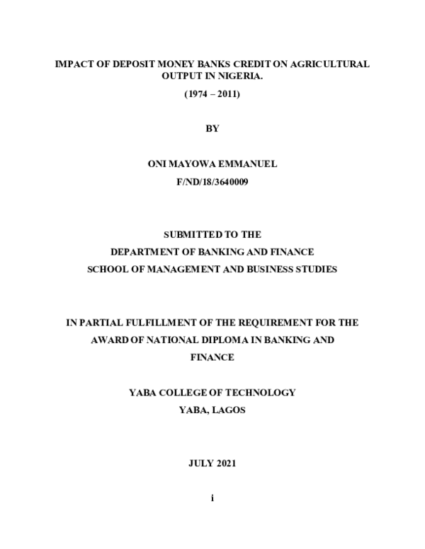 (PDF) Impact of Deposit Money Banks Credit on Agricultural Output in ...