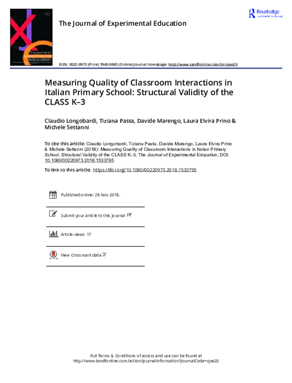 (PDF) Measuring Quality of Classroom Interactions in Italian Primary ...