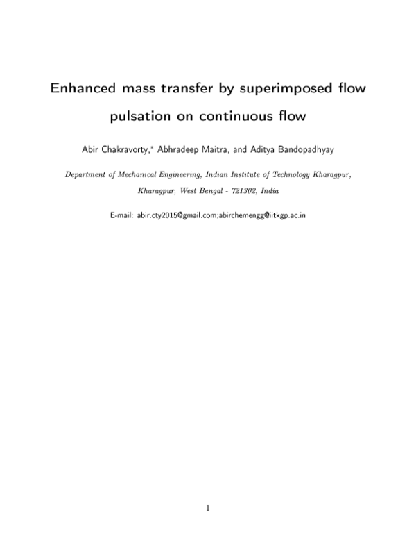 (PDF) Enhanced mass transfer by superimposed flow pulsation on ...