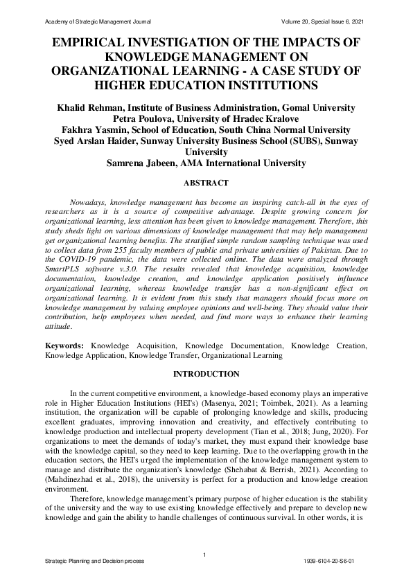 (PDF) Empirical Investigation of the impacts of Knowledge Management on ...