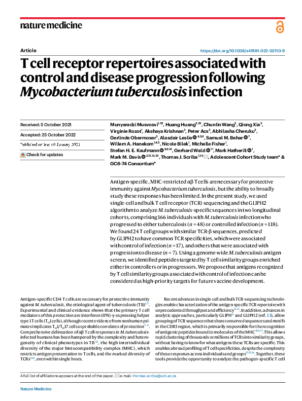 (PDF) T cell receptor repertoires associated with control and disease ...