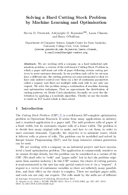 (PDF) Solving a Hard Cutting Stock Problem by Machine Learning and ...