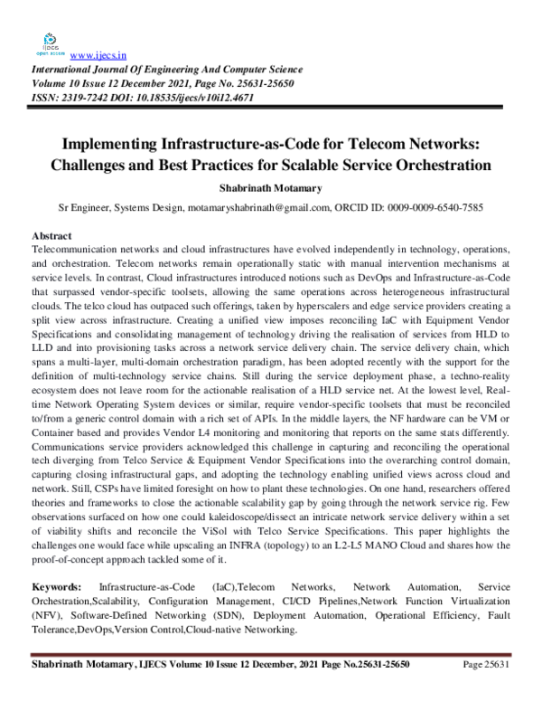 (PDF) Implementing Infrastructure-as-Code for Telecom Networks ...