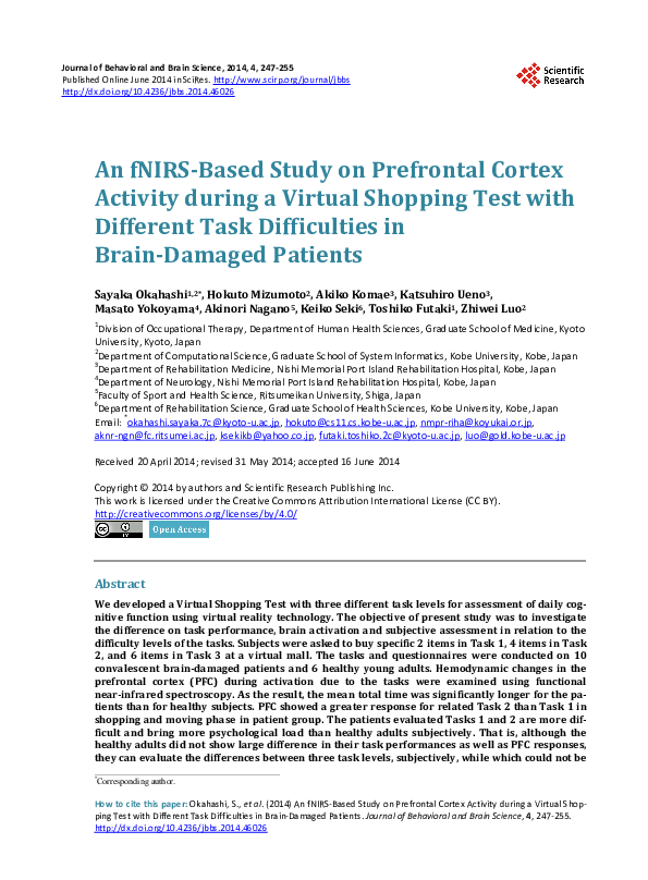 (PDF) An fNIRS-Based Study on Prefrontal Cortex Activity during a ...