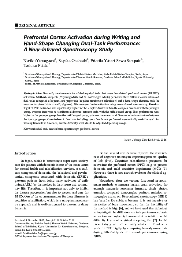 (PDF) Prefrontal Cortex Activation during Writing and Hand-Shape ...