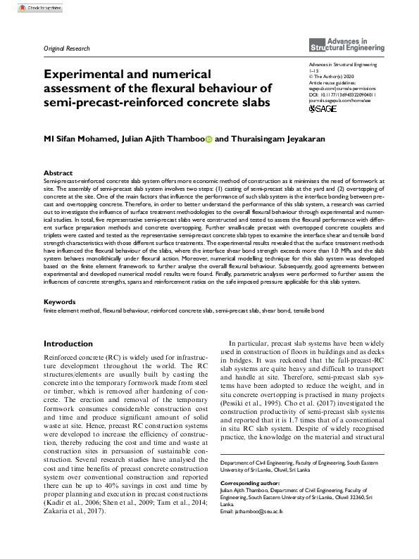 (PDF) Experimental and numerical assessment of the flexural behaviour ...