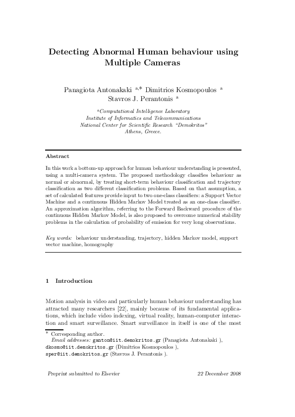 (PDF) Detecting abnormal human behaviour using multiple cameras