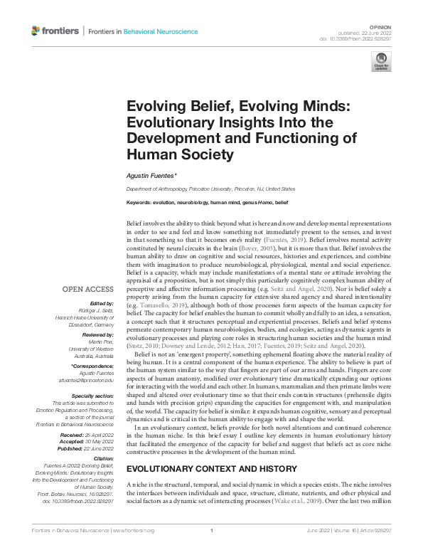 (PDF) Evolving Belief, Evolving Minds: Evolutionary Insights Into the ...