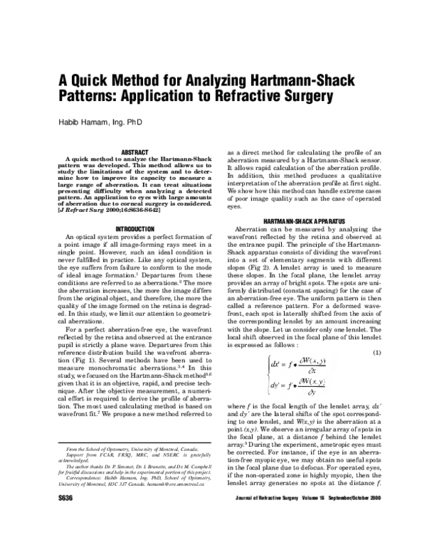 (PDF) A Quick Method for Analyzing Hartmann-Shack Patterns: Application ...