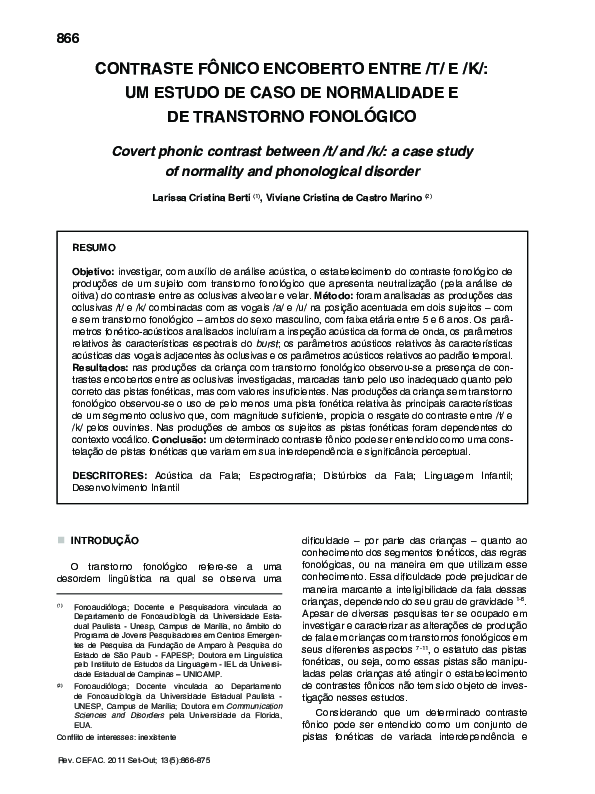 (PDF) Contraste fônico encoberto entre /t/ e /k/: um estudo de caso de ...
