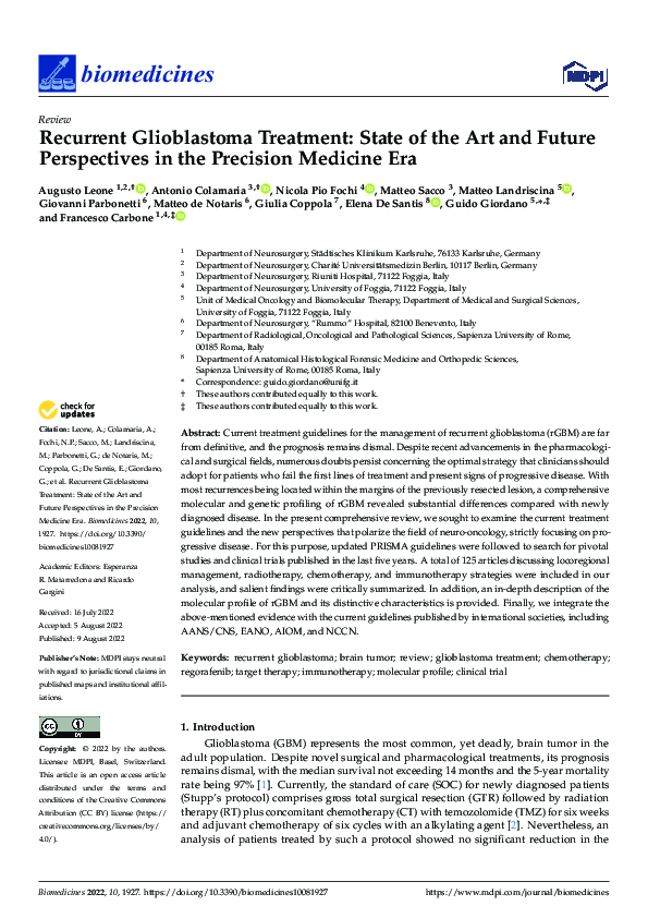 (PDF) Recurrent Glioblastoma Treatment: State of the Art and Future ...