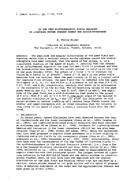 (PDF) On the Peak Electromagnetic Fields Radiated by Lightning Return ...