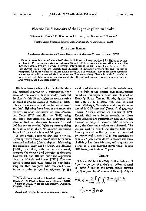 (PDF) Electric field intensity of the lightning return stroke
