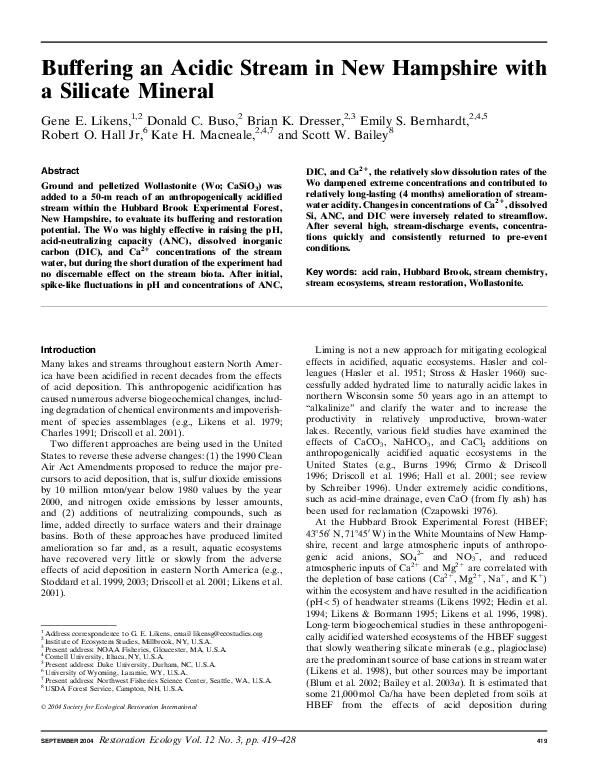 (PDF) Buffering an Acidic Stream in New Hampshire with a Silicate Mineral