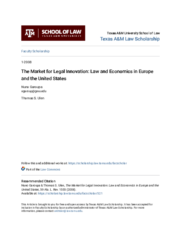 (PDF) The market for legal innovation: Law and economics in Europe and ...