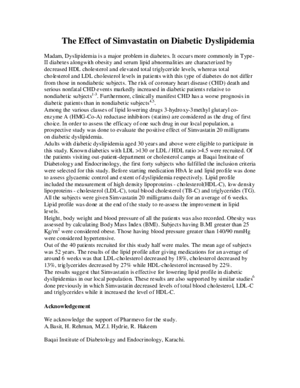 (PDF) The effect of simvastatin on diabetic dyslipidemia