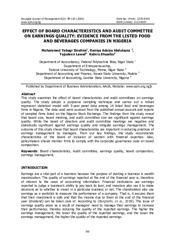 (PDF) EFFECT OF BOARD CHARACTERISTICS AND AUDIT COMMITTEE ON EARNINGS ...