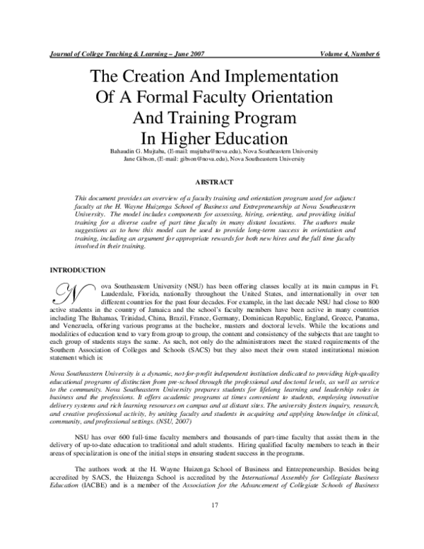 (PDF) The Creation And Implementation Of A Formal Faculty Orientation ...