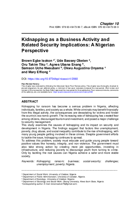 (PDF) Kidnapping as a Business Activity and Related Security ...