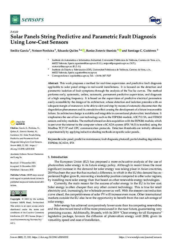 (PDF) Solar Panels String Predictive and Parametric Fault Diagnosis ...