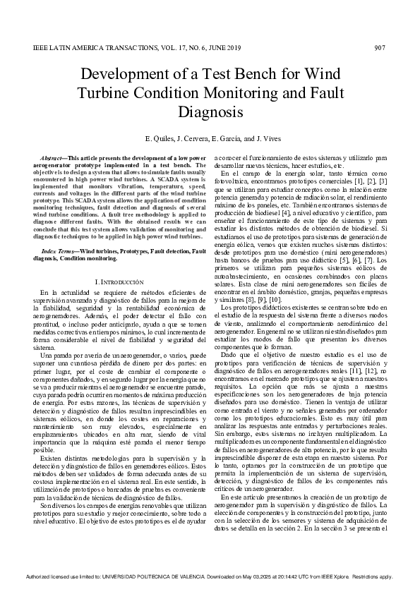 (PDF) Development of a Test Bench for Wind Turbine Condition Monitoring ...