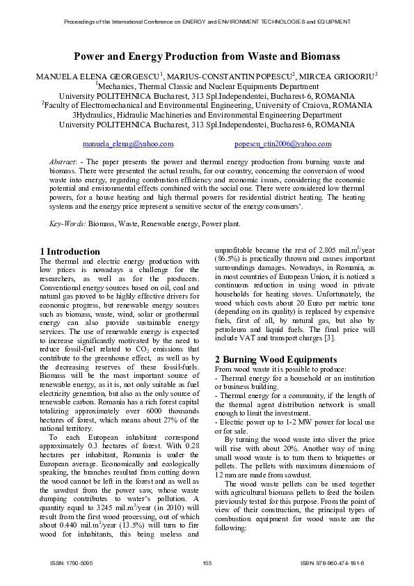 (PDF) Power and Energy Production from Waste and Biomass