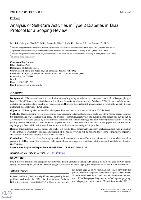 (PDF) Analysis of self-care activities in type 2 diabetes in Brazil ...