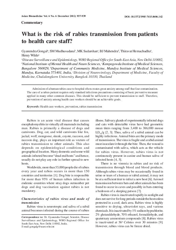 (PDF) Commentary. What is the risk of rabies transmission from patients ...