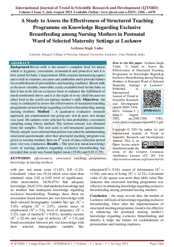(PDF) A Study to Assess the Effectiveness of Structured Teaching ...