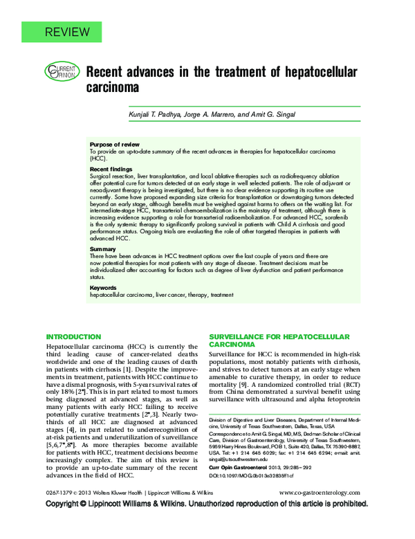 (PDF) Recent advances in the treatment of hepatocellular carcinoma
