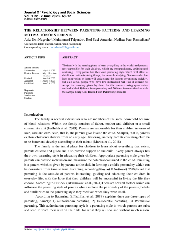 (PDF) The Relationship Between Parenting Patterns and Learning ...