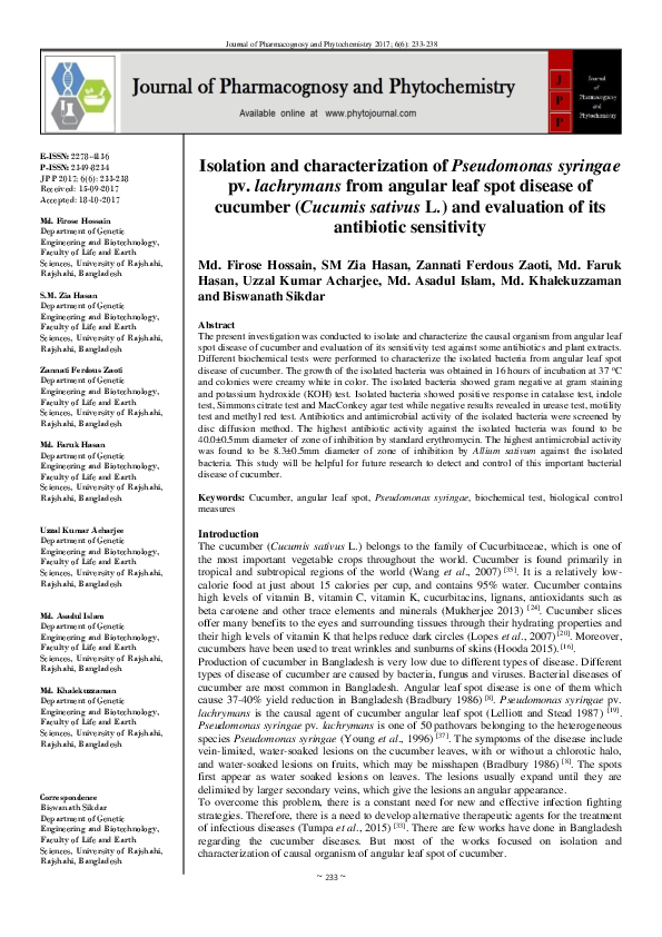 (PDF) Isolation and characterization of Pseudomonas syringae pv ...