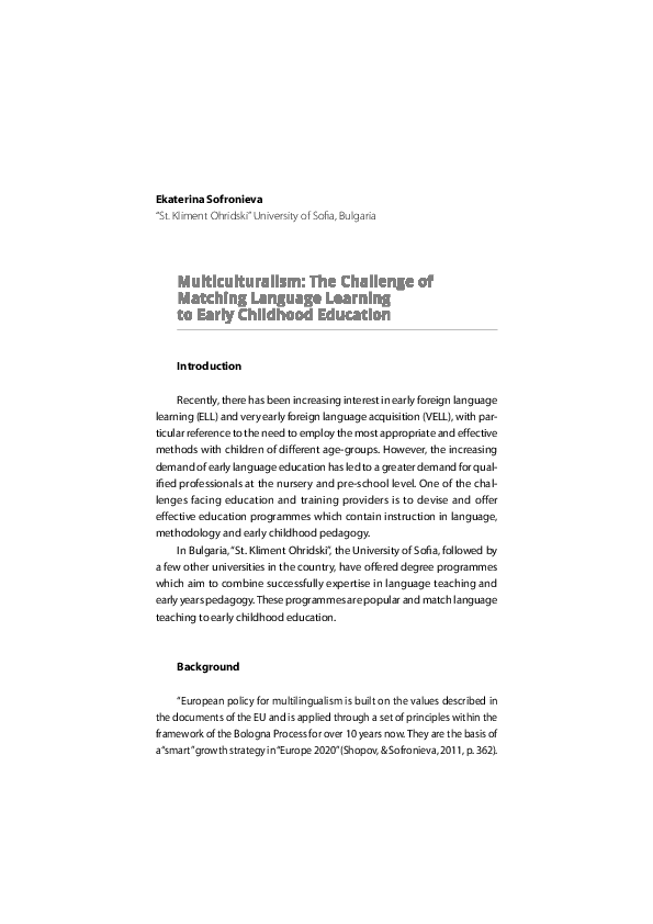 (PDF) The Challenge of Matching Language Learning to Early Childhood ...