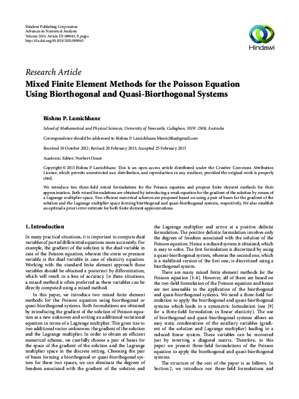 (PDF) Mixed Finite Element Methods for the Poisson Equation Using ...