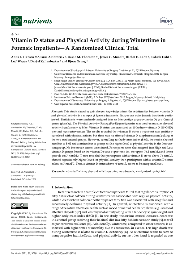 (PDF) Vitamin D Status and Physical Activity during Wintertime in ...