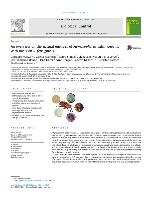(PDF) An overview on the natural enemies of Rhynchophorus palm weevils ...